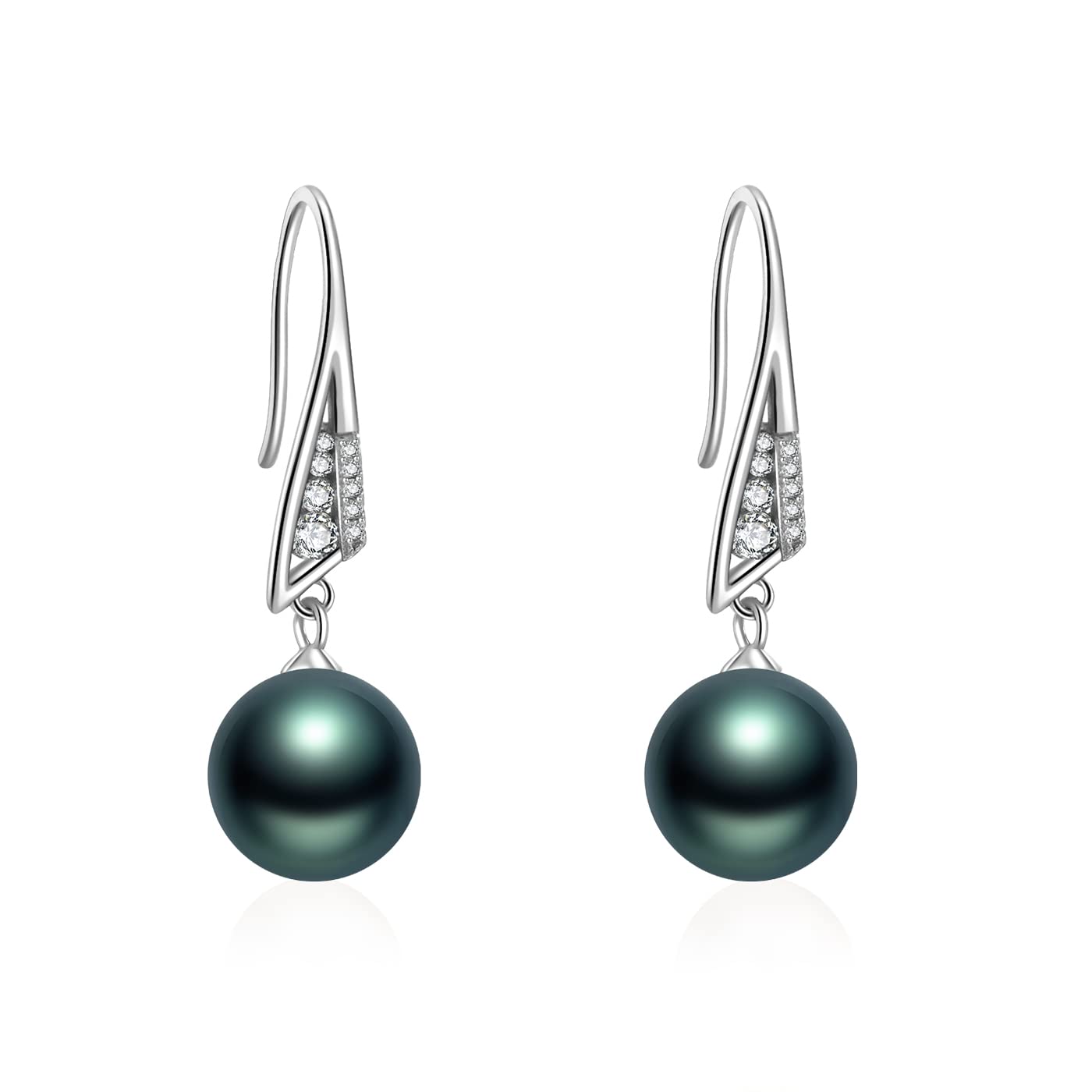 Nonnyl Set di collana e orecchini con vera perla nera coltivata di Tahiti, da donna, con perle nere rotonde, gioielli raffinati, regalo per donne, mogli, fidanzate, madri, in argento Sterling, perla