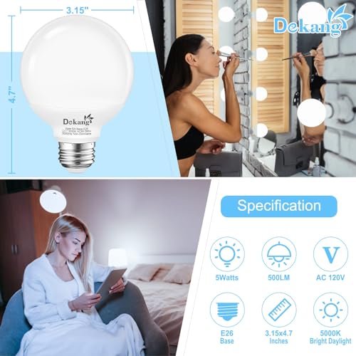 Image of 12 Pack LED Globe Light Bulbs 5000K Daylight E26 Base 60W Equivalent | 500LM, 5W, CRI 85+, Non-dimmable Standard Base LED Globe Light bulbs for Bathroom Vanity Mirror