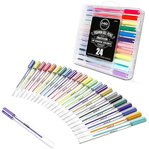 Loddie Doddie Colored Gel Pens for Note Taking, Ballpoint Ink Gel Pens with 1mm Tip, 24-Pack Colored Pens in 6 Neon, Metallic, Glitter, Pastel Colors Cover