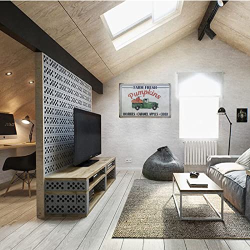 Tisoso Farm Fresh Pumpkins Vintage Kitchen Signs Green Truck Sign Farm Decorative Country Home Decor Iron Painting Decoration 8X12Inch #TOP4