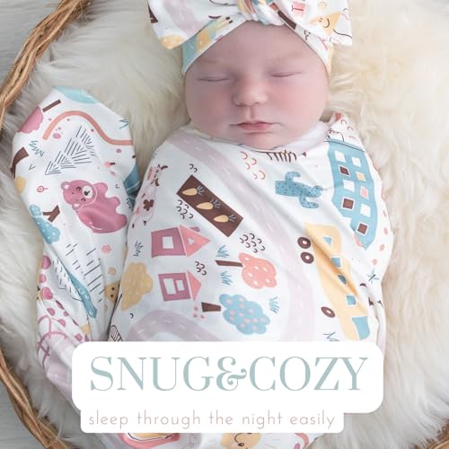 Image of Newborn Swaddle Sets with Headband Beanie and a Name Card Baby Snug Wrap Receiving Blanket for Baby Boys Girls (White)