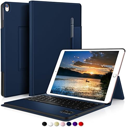 IVSO Case with Keyboard for Apple iPad Pro 10.5, Ultra-Thin One-Piece Keyboard Stand Case/Cover + Pencil Holder for Apple iPad Pro 10.5-inch 2017 Version/iPad air 10.5 2019 Tablet (Blue)