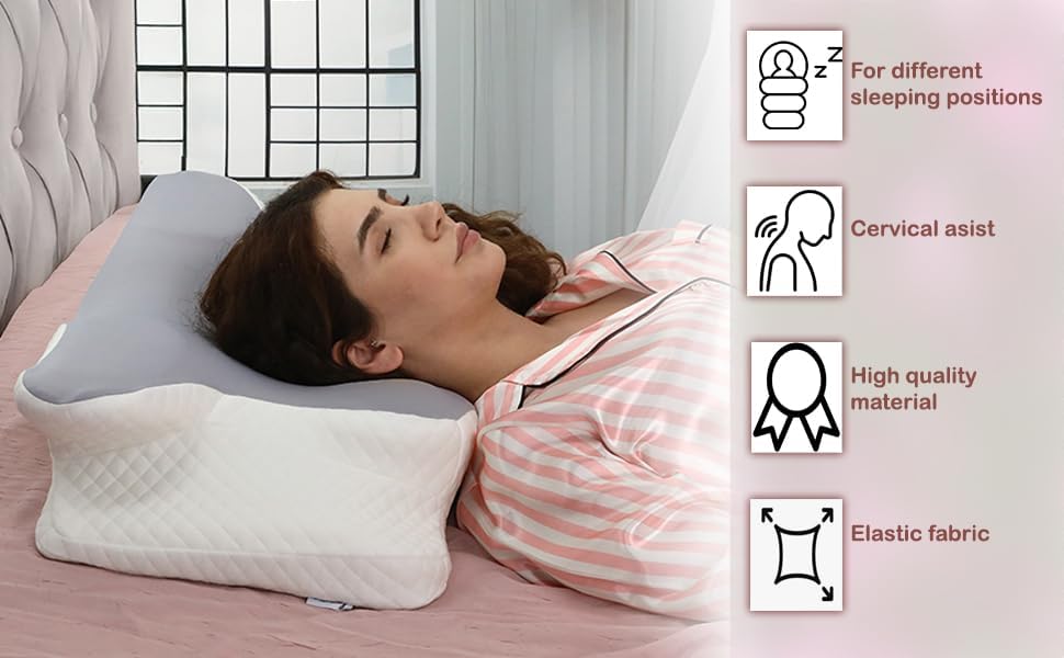 Miniatura 9 de Almohada cervical para el cuello, la mejor almohada ergonómica de espuma viscoelástica sin olor con diseño de contorno para aliviar el dolor en