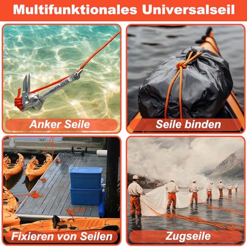 BeGrit 6mm Bootsseil 10m Polypropylen Seil Boot Fenderleine Orange Ankerleine Kajak Festmacher Tauwerk für Bootsport Camping Fischen Wandern