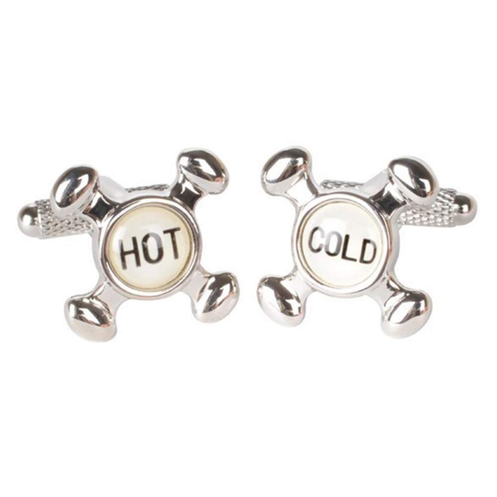 Premier Life Store White Silver Onyx Art Metallic Hot And Cold Taps Knobs Cufflinks In A Gift Box - Ck43