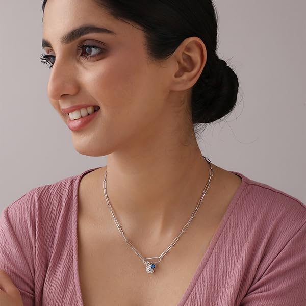 Image of TRUESILVER ACPL 925 Sterling Silver Pendant Necklace for Women | Elegant Charm Necklace | Contemporary Statement Jewelry | Birthday Anniversary Gift