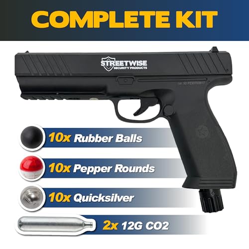 Streetwise Heat .50 Caliber Defense Launcher, Kinetic Impact Ball Gun - Personal Protection Pistol Includes 10 Rubber Balls, 10 Quicksilver Metal Composite Rounds, & 2 CO2 Canisters - Image 4
