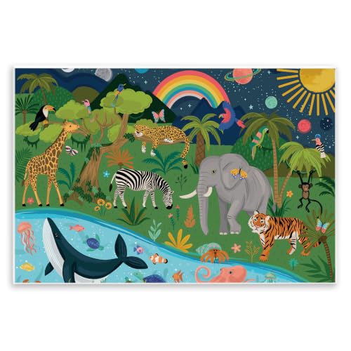 Stupell Industries Jungle Animals Sea Creatures Under Night Sky Planets, Design by Lisa Perry Whitebutton
