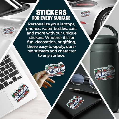 Image of New Hampshire State Sticker - 5 inch Waterproof Vinyl Decal | USA State Outline Sticker for Laptop, Car Bumper, Truck, Water Bottle, Notebook, Window