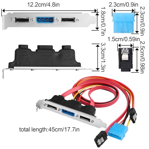 ELFJMZP Dual-Port eSATA Bracket, Desktop SATA to External eSATA Expansion, Middle Molex 4-Pin Power Connector, 2X SATA Cables + Power Cable 45cm, 6Gbps, Fits Standard PCIe Bracket Slot by ELFJMZP - Image 3