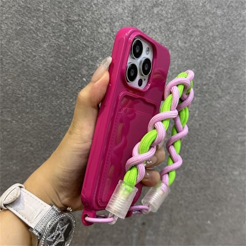 Étui de téléphone coloré tressé avec dragonne pour iPhone 15 Pro Max
