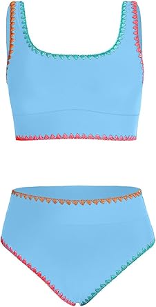blibean Girls Swimsuit Kids 2 Piece Picot Trim Bikini Set Size 6-15 Years