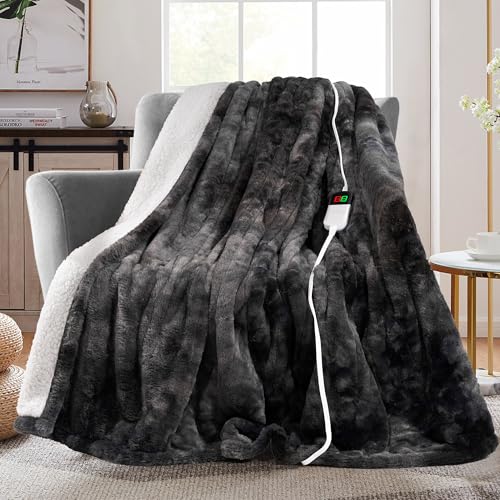 MAXEVE Electric Heated Throw Faux Rabbit Fur Blanket with 8 Heating Levels & 8 Hours Auto Off, Fast...