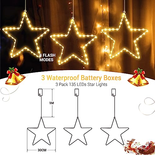 ELKTRY 3er Set Weihnachtsstern Beleuchtet, 30cm Stern Fenster mit 45 LEDs – Ansicht 7