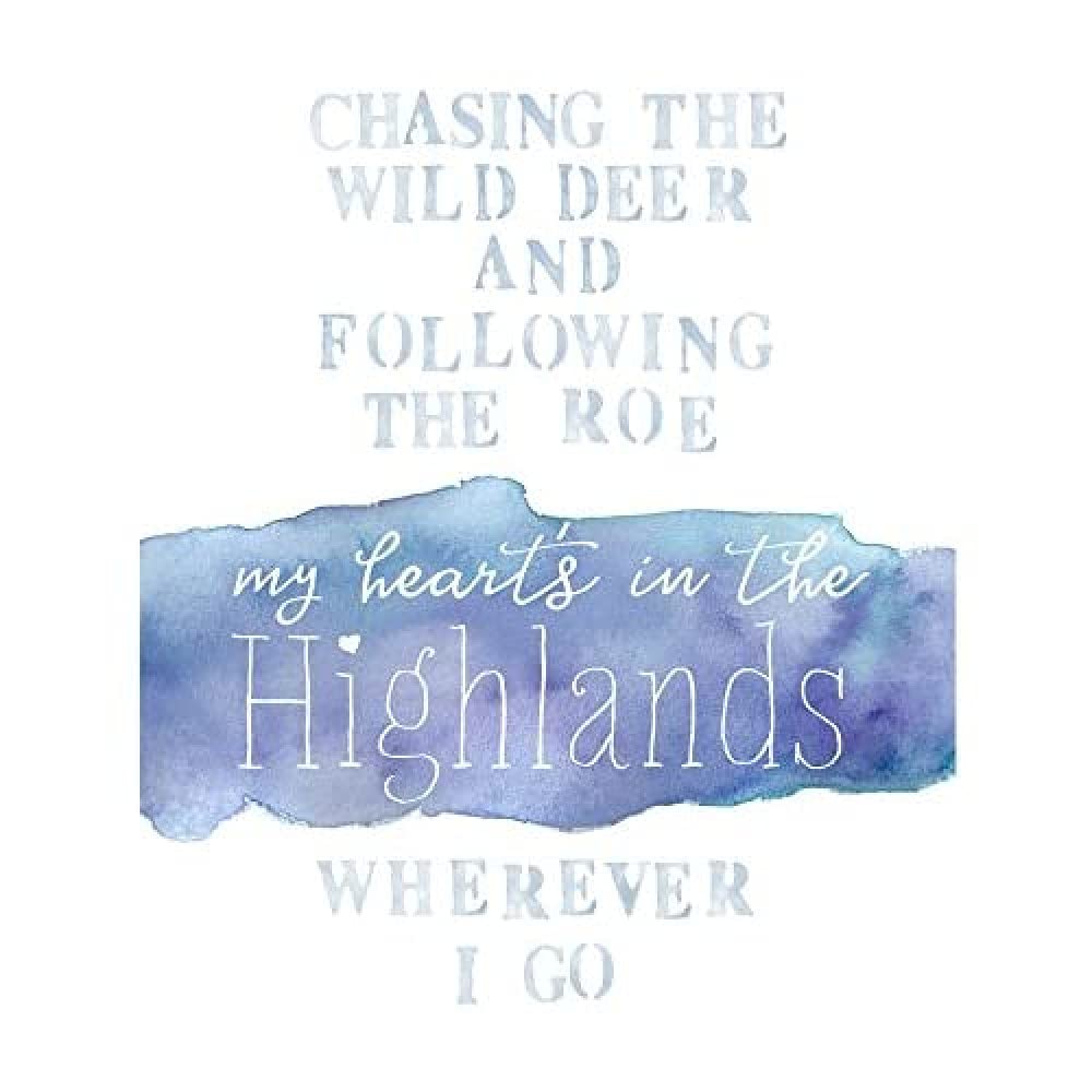 Wee Blue Coo My Heart's Highlands Scotland Burns Song Lyrics Watercolour Canvas Art Print