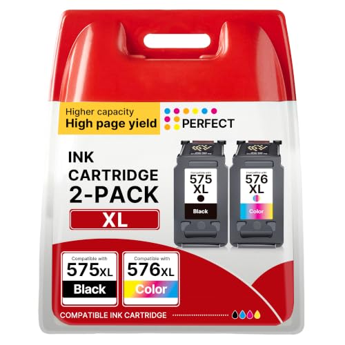 575XL 576XL Ink Cartridges Compatible for Canon 575 576 Ink Cartridges for Canon Pixma TR4755i TR4750i TR4751i TR4756i TS3750i TS3751i for Canon PG-575 Black & CL-576 Colour Ink Cartridges