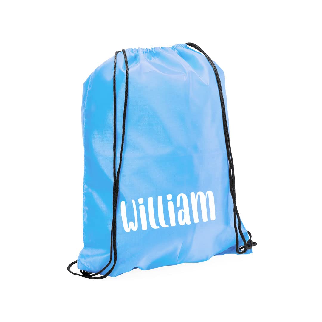 eBuyGB Personalised Drawstring Bag with Custom Name, Kids Backpack, Gym Rucksack, School Sport Bag, Children's PE Kit (Light Blue)