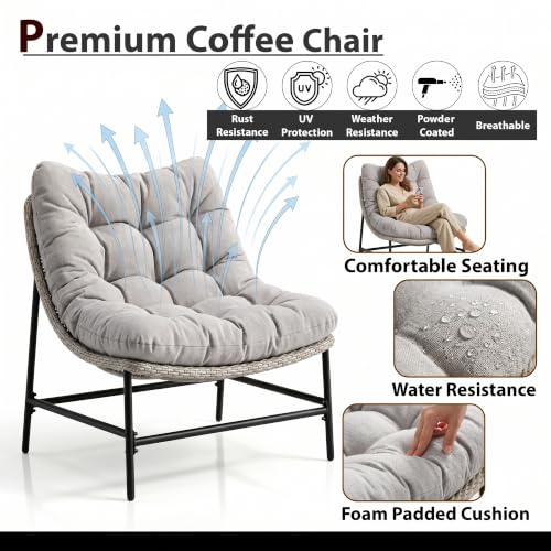 Image of OUTLIVING Fluffo Outdoor Two Seater Braid & Rope Conversation Set | UV & Water Resistant Patio & Garden Furniture Set with 2 Cushioned Chairs & Center Table with Glass Top | Slate Grey