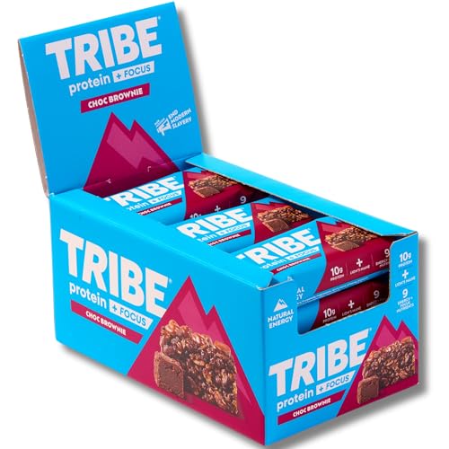 TRIBE Protein + Focus Flapjack Bar - Choc Brownie - High Protein Snack - 9 Energy & Focus Nutrients - 10g Protein, Lions Mane, Plant Based, Vegan Snack & Gluten Free (60g x 12 Bars)