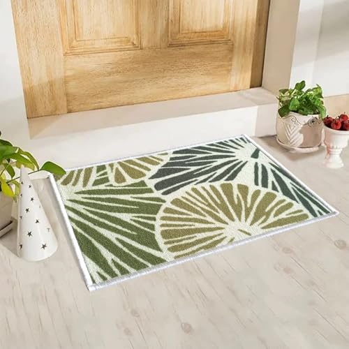 Image of Matz&More Floral Lotus Leaf Floor Mat | 40x60 CM | Green | Nylon Tufted Gel Baking Anti-Slip | Doormat for Home Entrance, Kitchen & Bedroom