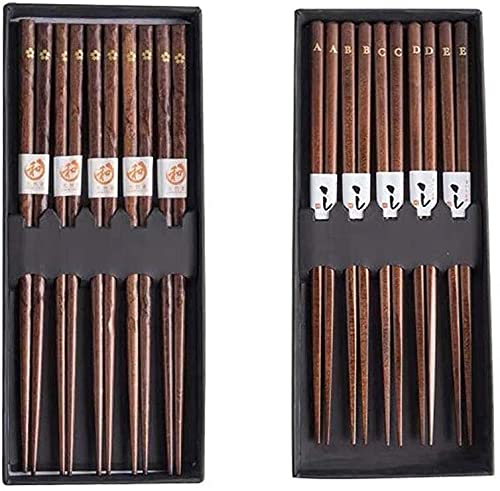 Baguettes en bois massif pointues de style japonais haut de gamme 10 paires, lettres dorées de personnalité créative, baguettes de fleurs de cerisier (couleur : B)