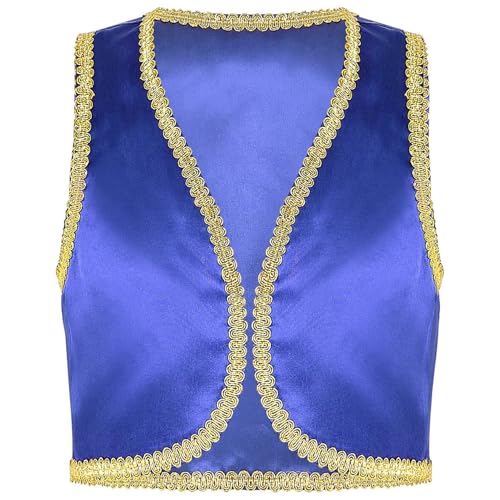 Boys Arabian Prince Tops Waistcoat Vest Kids Fairy Tale Dramas Stage Performance Fancy Dress Ups Blue 12 Years3