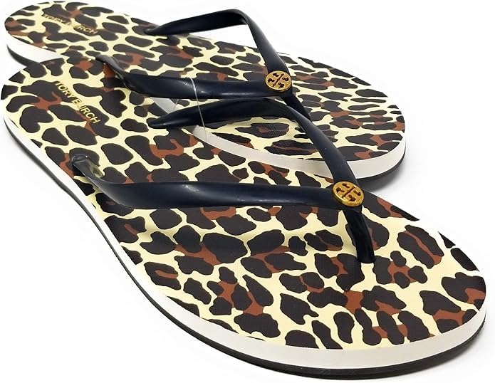 Tory Burch Women's Two Tone Flip Flops (Printed - New Ivory - Perfect Black - John CoCo, us_footwear_size_system, adult, women, numeric, medium, numeric_8)