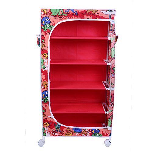 Image of Little One'S | 5 Shelves Baby Foldable Wardrobe | Jungle Red (Made In India) - Fabric