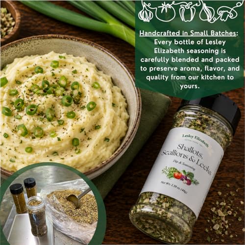 Image of Lesley Elizabeth Shallots, Scallions & Leeks Seasoning - All-Purpose Dip & Herb Blend | Gourmet Onion Spice for Chicken, Vegetables, Seafood & Grilling