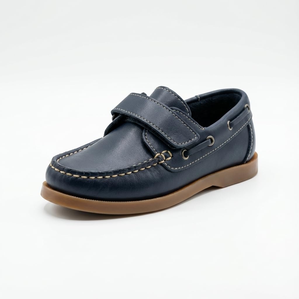 Zapatos Náuticos Niño Piel con Cordones para Colegio y Uniforme. Mocasines de Cuero y Serraje Suela Goma Antideslizante y Flexible. Calzado Infantil Escolar de Vestir Comunión Resistente y Cómodo