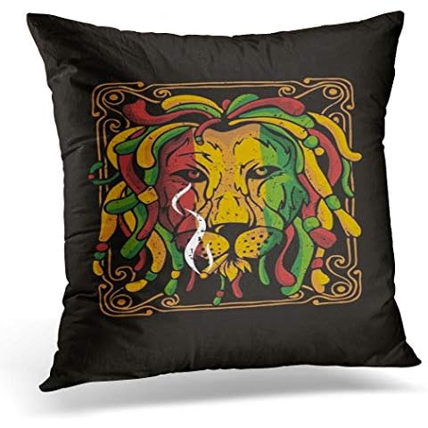 Awowee Cushion Cover 45x45cm/18x18inches Marley Lion Rasta Full Color Bob Fun Head Music Home Decor Throw Pillow Cover Square Pillowcase for Bed Sofa Cover