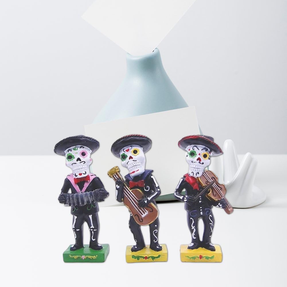 3 Piezas De Estatua De Esqueleto De Músico, Mariachi, Figuras De Esqueleto, Adornos De Escritorio De Halloween para Decoración De Casas Embrujadas De Terror.