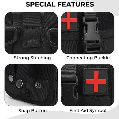 Image of Kraptick Medical Molle Pouch | Tactical First Aid Kit Bag | Military Emergency Medical Pouch | Waterproof & Durable Trauma Kit | Compact Molle Medic Bag for Outdoor, Camping & Survival (Black)