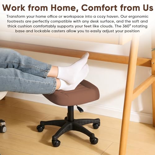 Image of Ergonomic Adjustable Under Desk Footrest,Ottoman with Wheels | 500lbs|360 swivel Silent PU casters|Thick 2.36 inch Seat| Rolling Stool with Wheels for Massage,Salon,Spa,Clinic,Office,Home