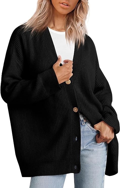 Damen Strickjacke Mit Stern-Stickerei – Oversized Cardigan Mit V-Ausschnitt, Weich & Lässig