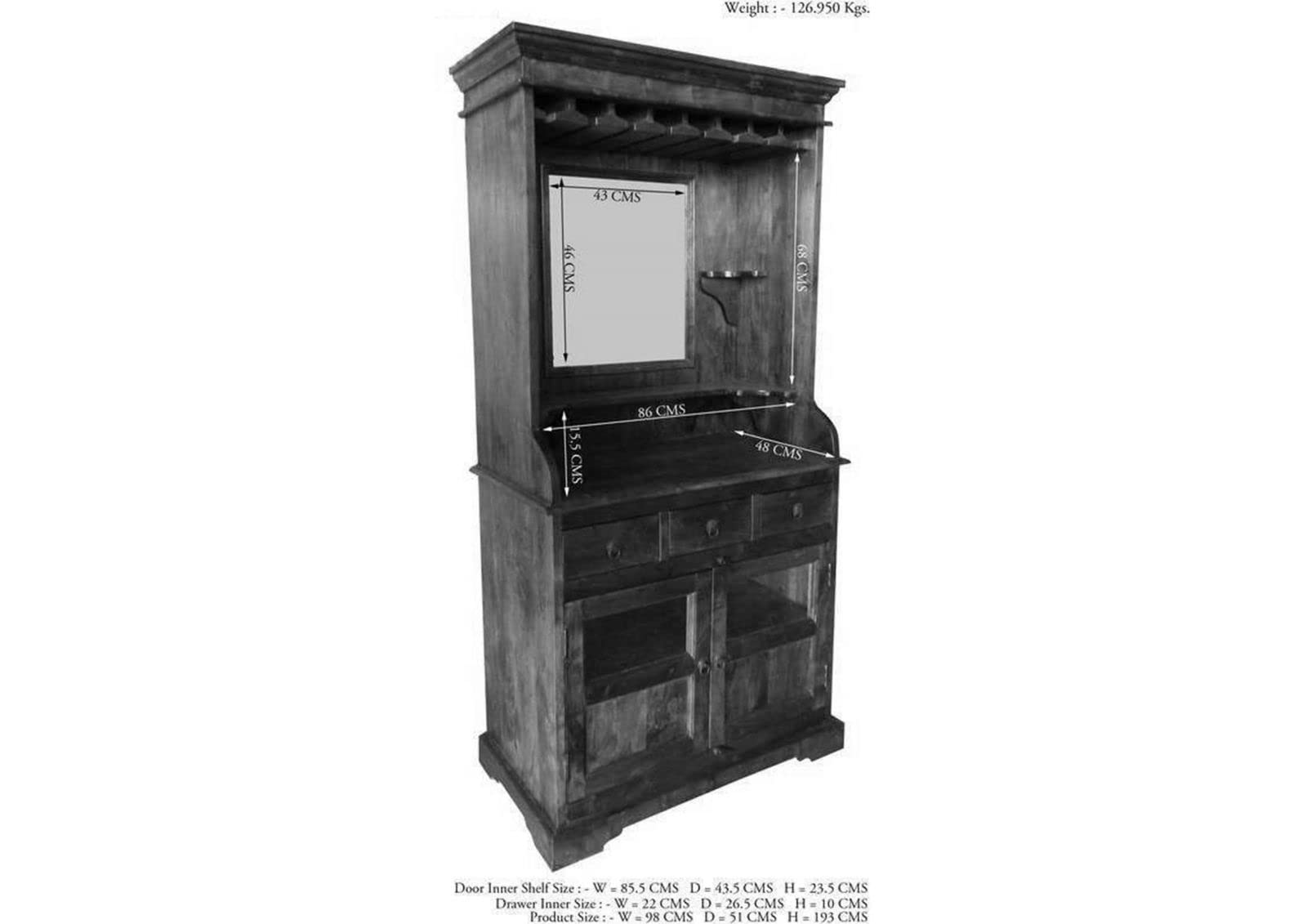 MASSIVMOEBEL24.DE OXFORD #443 Mobile Bar in legno di acacia - laccato/nougat 97x52x193