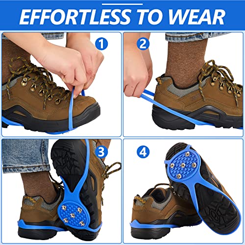 2 Pairs Non-Slip Gripper Spikes Claw Universal Ice Non-Slip Shoe Spikes Anti-Skid Snow Ice Shoe Spikes With 5 Tooth Steel Nails For Hiking Mountaineering Skiing Walking Shoes And Boots (Black, Blue) #TOP4