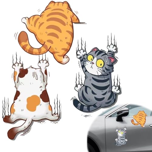 BEPSYOM 3 Pcs Stickers Voiture Humour 3D Chat, Autocollants Animaux Imperméables en PVC, Stickers pour Voiture, Fenêtre, Mur, Ordinateur Portable