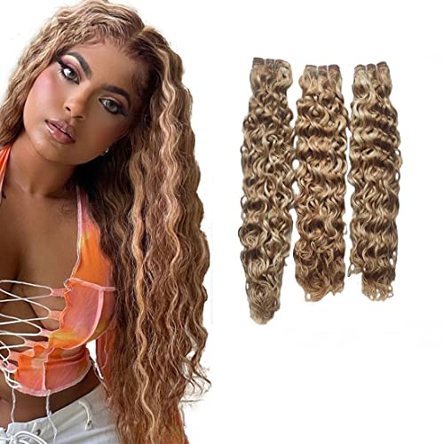 Honey Blonde Bundles P27/613 Deep Wave Bundles Human Hair Brazilian Unprocessed Virgin Human Hair Weft Hair Extensions 100g ( 14”16" 18" ) For Women Human Hair Bundles Ombre