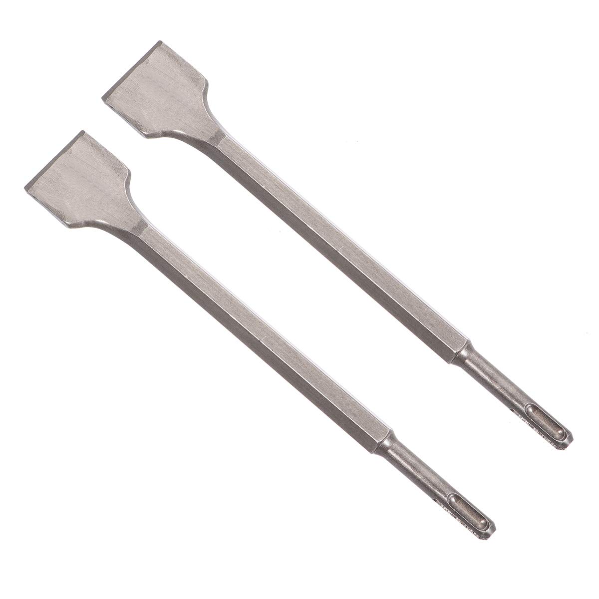 Lot De 2 Burins Plats Élargis Hexagonaux Pour Marteau-perforateur Électrique, Ciseau Plat 14 x 250 x 40 Mm, Acier Traité Peinture, Usage Murs Ciment Brique Pierre