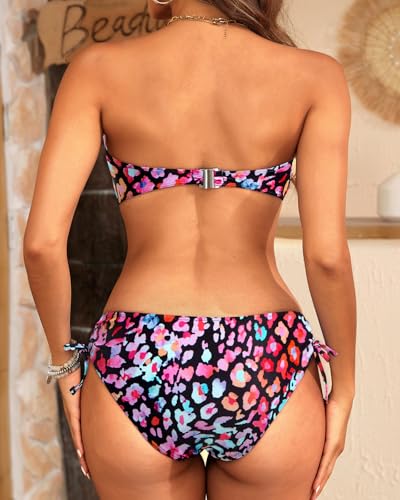 Image of Tempt Me Women Strapless Bandeau Bikini Set Twist Front Two Piece Swimsuit | Detachable Shoulder Straps, Molded Cup Design, Anti-slip Strips, Side Tie Bikini Bottom, Low Rise Fit