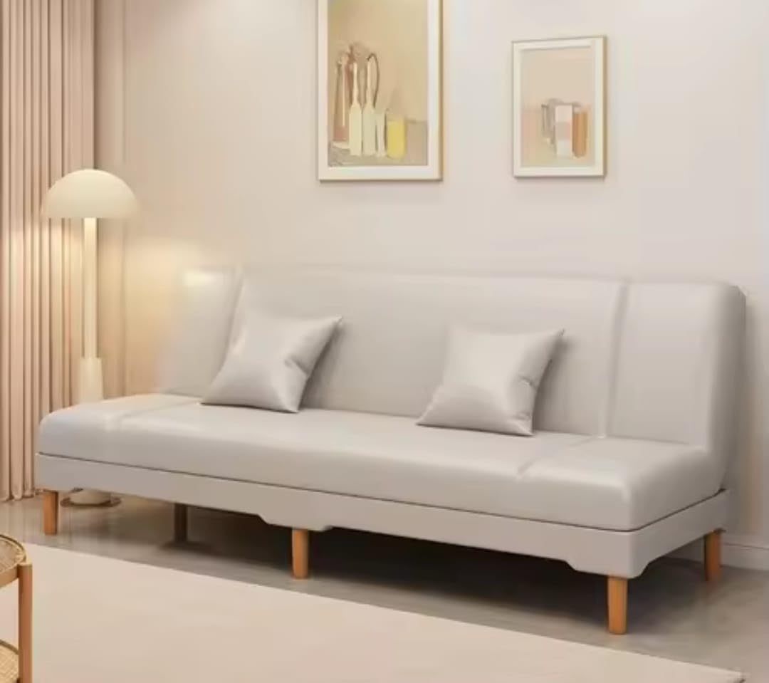 Cozy Homes Modern Convertible Sofa Bed, with Throw Pillows (light gray faux leather)