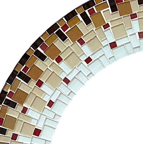Zorigs-Mirror-Wall-Art-Decor--Handcrafted-Decorative-Wall-Mirror-Dark-Brown-Gold-Tan-Red-and-Pearl-White-Mosaic-Glass-24-Frame-16-Round-Mirror-for-Hallway-Bedroom-Bathroom-Living-Room 51L43qV8MfL
