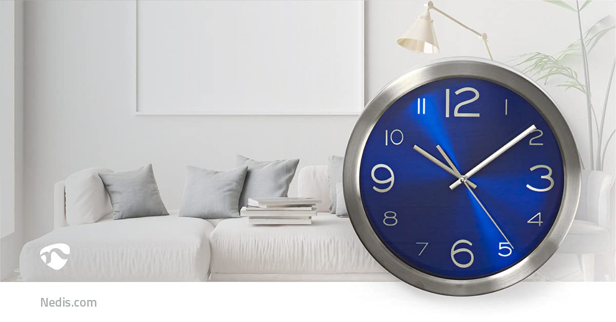 NEDIS CLWA010MT30BU - Orologio da Parete a Forma di Cerchio in Acciaio