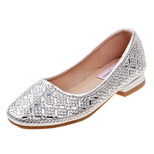 Nanette Lepore Girls Low Heel Rhinestone Dress Shoes,Silver,2