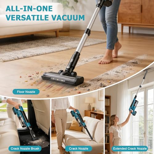 reffmov Akku Staubsauger,60000Pa/700W/70 Mins Staubsauger Kabellos mit 2 * 4,0 Ah Abnehmbaren Akkus,LED Touchscreen,Anti-Tangle Bodenbürste,2L Akkustaubsauger für Teppich/Tierhaare/Hartböden