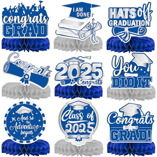 9Pcs Graduation Party Decorations Congrats Grad Table Centerpiece Class of 2025 Graduation Table Decorations for Graduation Party Supplies (blue)