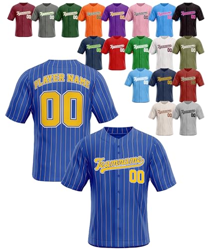 Custom Stripe Baseball Jerseys - Personalized Pinstripe Team Uniforms for Men, Women, Boys, Girls - Add Your Name, Number, Logo - Customized Baseball Shirts for Sports Fans, Teams, Events, Gifts