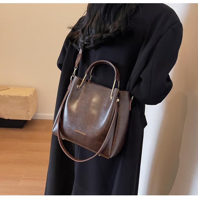 Vintage Shoulder Bag, Vegan Leather Tote Bag, Retro Brown Purse for Fall and Winter4