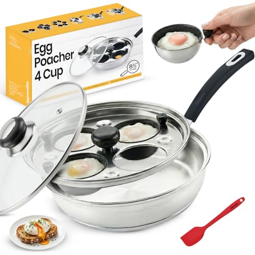 Egg Poacher - Eggssentials Poached Egg Maker, Stainless Steel Egg Poaching Pan, Poached Eggs Cooker...